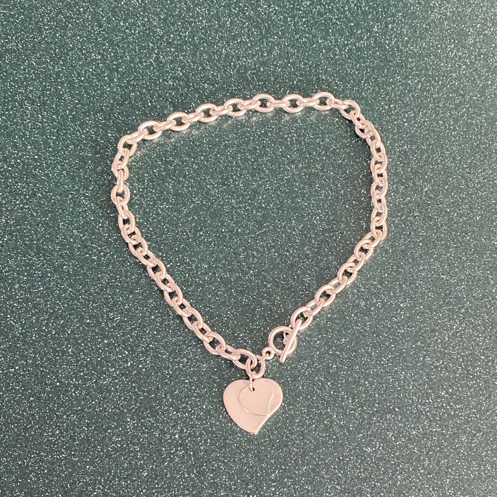 New Double heart silver chain necklace toggle closure